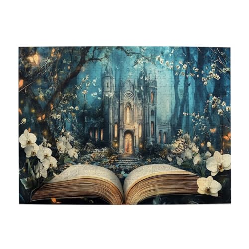 Liorosa 500-teiliges Puzzle für Erwachsene, Gothic-Schloss in magischen Wäldern, antikes Buchkunstwerk, lustiges Holzpuzzle zur Entspannung und Ausstellung, komplett mit Familie und Freunden von Liorosa