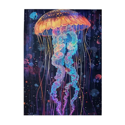 Liorosa Deep's Dancer Puzzles für Erwachsene, 500 Teile, chromatische Quallen mit fließenden Tentakeln, herausforderndes Holz-Puzzle, jedes Stück ist einzigartig, Geschenk für Freunde von Liorosa