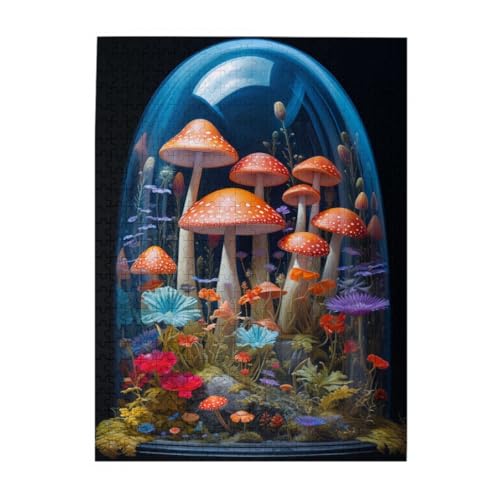 Liorosa Fungi Fantasy-Puzzles für Erwachsene, 500 Teile, lebendig im kristallumhüllten Wunderland, herausforderndes Miniatur-Kunst-Holz-Puzzle, tiefe Entspannung für sich selbst, Geschenk für Freunde von Liorosa