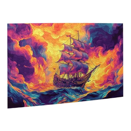 Liorosa Majestätische Galeone in stürmischen Meeren, Puzzle, 500 Teile, feurige Sonnenuntergangswolken und wütende Wellen, lebendige Farben, geeignet für Party-Spielabende, einzigartiges und schönes von Liorosa