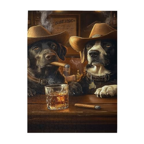 Liorosa Pub-Cowboy-Hunde-Puzzles für Erwachsene, 500 Teile, klassische Vintage-Ästhetik, einzigartiges Kunstwerk für Erwachsene, praktische Montage Ihrer Heimdekoration, Wandkunst, Geschenk für von Liorosa
