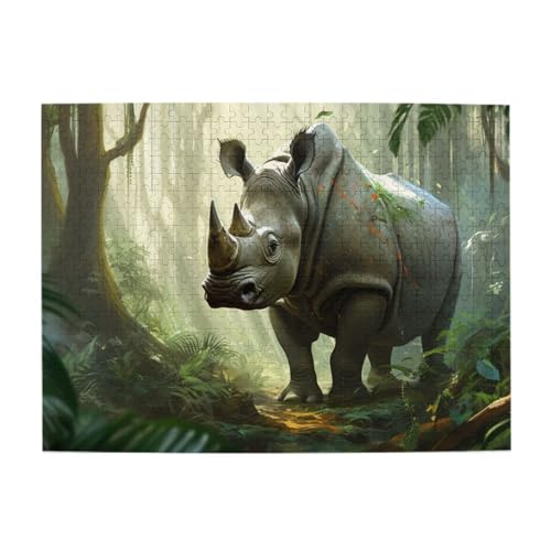 Liorosa Puzzle, 500 Teile, solitäres Nashorn in Wäldern, lebendig und einzigartig, ideal für Entspannung und Familienspaß, kreative Aktivitäten-Hobbys für Erwachsene, Geschenk für Freunde von Liorosa