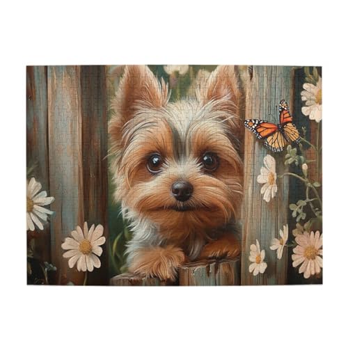 Liorosa Puzzles für Erwachsene, 500 Teile, mit süßem Hund, der durch den Zaun schaut, mit Schmetterling, perfektes Wanddekor-Geschenk, Herausforderung für sich selbst, lustige Aktivitäten für den Liorosa Puzzles für Erwachsene, 500 Teile, mit süßem Hund, der durch den Zaun schaut, mit Schmetterling, perfektes Wanddekor-Geschenk, Herausforderung für sich selbst, lustige Aktivitäten für den von Liorosa