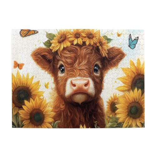 Liorosa Sonnenblumenkalb, lustiges Bauernhaus-Tier-Puzzle, 500 Teile Holzpuzzle für Erwachsene, jedes Stück ist einzigartig, genießen Sie das Lösen von Puzzles mit Familie und Freunden, atemberaubende von Liorosa