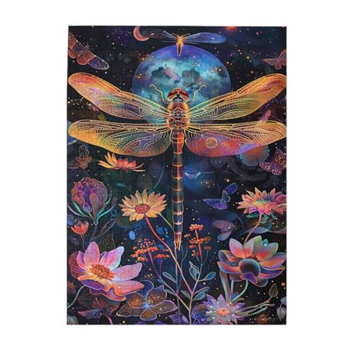 Liorosa Stardust Libellen-Puzzles für Erwachsene, 500 Teile, schimmernde Flügel und Mondlicht-Blumen, herausforderndes Fantasy-Holz-Puzzle, Übung, praktische Fähigkeiten und Denken von Liorosa