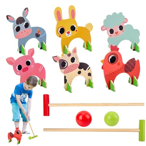 Holz-Kroquet Set | Aufregendes Croquet Set für Kinder | Holz-Kroquet Set mit lustigen Tierformen zum Krocket-Spiel von Tieren zum Spielen im Freien Holz-Kroquet Set | Aufregendes Croquet Set für Kinder | Holz-Kroquet Set mit lustigen Tierformen zum Krocket-Spiel von Tieren zum Spielen im Freien von Liqzirtu