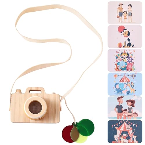 Kameraspielzeug aus Holz – fantasievolles Rollenspiel, Lernspielzeug | Umhängeband am Hals fotografiert Hängeschlaufe im Retro-Stil leicht Fitend für Kleinkinder von Liqzirtu
