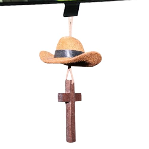 Liqzirtu Cowboy Katze Charm, Cowboyhut Dekoration – Cowboy Hat Car Swinging Ornament | Spiegel-Zubehör Wange Dekor Niedlich Western Oxford Stoff Ornament für Männer Frauen von Liqzirtu
