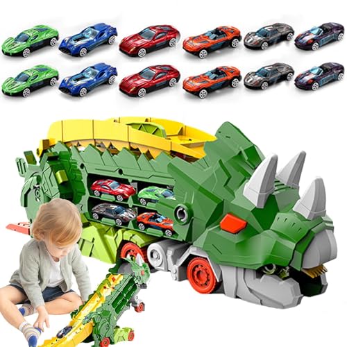 Liqzirtu Faltbarer Dinosaurier-LKW – Dinosaurier-Transporter | Dinosaurier-LKW-Spielzeug für Kleinkinder, Faltbarer Transporter mit Schienen und Metallautos, für Kinder Liqzirtu Faltbarer Dinosaurier-LKW – Dinosaurier-Transporter | Dinosaurier-LKW-Spielzeug für Kleinkinder, Faltbarer Transporter mit Schienen und Metallautos, für Kinder von Liqzirtu