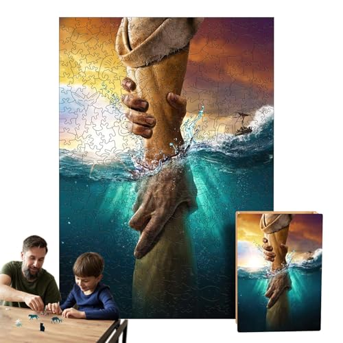 Jesus-Puzzle-Spielzeug aus Holz, Jesus-Handpuzzle – Holzpuzzle mit gestreckter Hand Jesus – Familienspielabend, Treffen von Freunden, Puzzle, Wanddekoration für Wohnzimmer von Liqzirtu