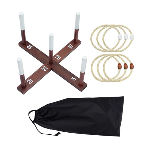 Liqzirtu Ringwurfspiel Outdoor Wurfspiel Holz - Ringe Werfen Spiel für Kinder und Erwachsene | Ringwurf-Spiel aus Holz mit 5 Spielstäben und 4 Ringen aus Sisal für den Sommer, im Garten oder Park von Liqzirtu