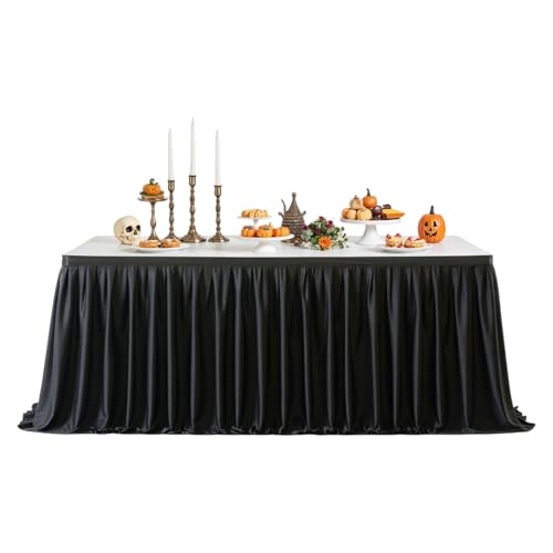 Liqzirtu Volant Tischdecke, Waschbar Schwarz Volant Tischdecke, 1,8m 2,7m 4,Zubehör Für Party Taufe Bankett Karneval Hochzeit Weihnachten Halloween Abschlussfeier Baby Shower von Liqzirtu