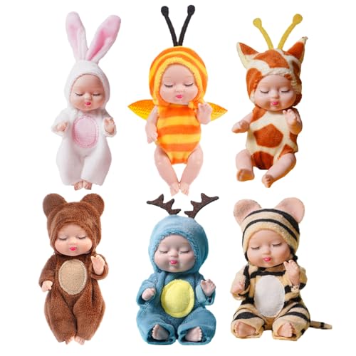 Neugeborene Babypuppe, wiedergeborene Puppe Set - Soft Realistic Mini Reborn Puppen und Komfort Spielzeug für Geburtstag, Urlaub, Bankett, Hochzeit und Jahrestag Ohren, Schwänze und von Liqzirtu