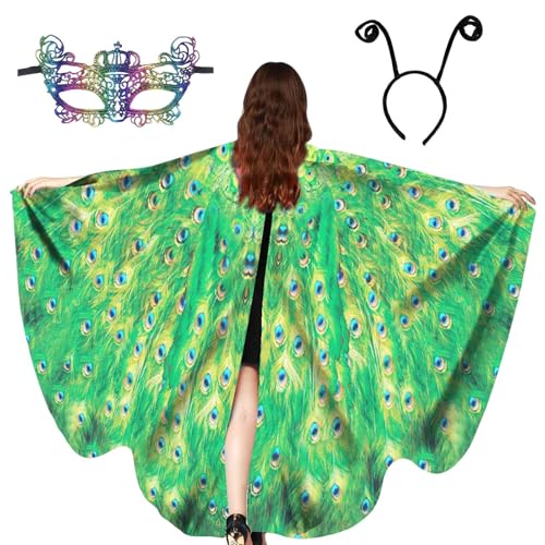 Pfauen Schal für Frauen | Pfauen Schal Kostüm Pfauen Scarf Kostüm Pfau Kostüm Pfau Kostüm Vogel Flügel Feder Umhang Halloween Habill Up mit dem Stirnband für Mädchen Frauen von Liqzirtu