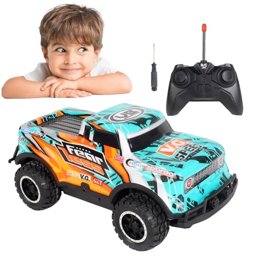 RC-Spielzeugauto – High-Speed-Geländewagen | 1:24 Geländewagen mit Lichtern, Wiederaufladbares RC-Stuntauto für Kinder, Weihnachten, 17,9 x 9,1 x 7,3 cm von Liqzirtu