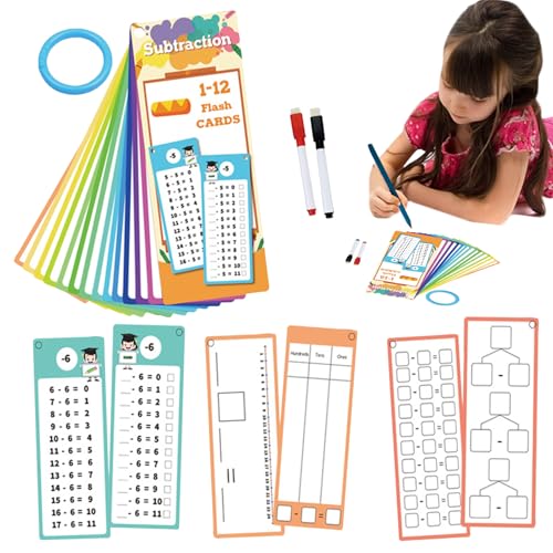 Tables Cards Flash, Multiplikationskarten – Lerntafeln für Kinder, doppelseitiges Spielzeug mit 2 trocken abwischbaren Stiften für die Lernphase von Liqzirtu
