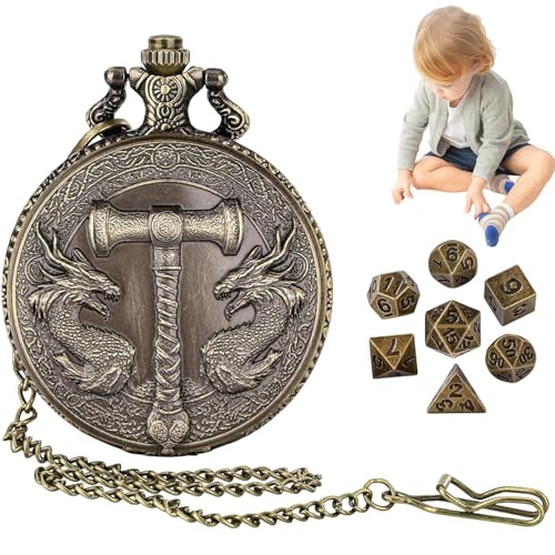 Tiny Dice Set, Pocket Watch Dice Set, polyedrische Dice aus Metall mit einzigartigem Drachenuhr-Etui | Gothic Rollen spielen Brettspiele Zubehör für die von Liqzirtu