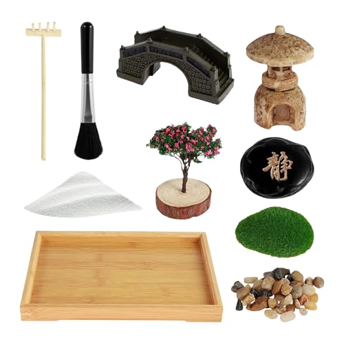 Tisch-Set Zen Garten | Sandkasten für die Meditation, Sandkasten – Heimdekoration, Rechen mit 3 Sandsäcken von Liqzirtu
