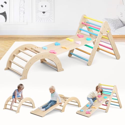 5-in-1-Regenbogendreieck-Klettergerüst für Kleinkinder, faltbares hölzernes Indoor-Kletterdreieck-Set mit Rampe und Bogen, Montessori-Kletterspielzeug-Spielgymnastik für Kinder 5-in-1-Regenbogendreieck-Klettergerüst für Kleinkinder, faltbares hölzernes Indoor-Kletterdreieck-Set mit Rampe und Bogen, Montessori-Kletterspielzeug-Spielgymnastik für Kinder von Lischwert