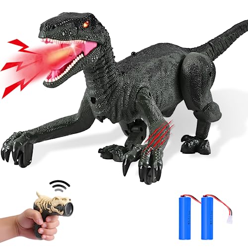 Dinosaurier Spielzeug, Fernbedienung Dino Ferngesteuertes Velociraptor für Kinder, Realistische Gehbewegungen LED Leuchten Dinosaurier Gehen und Brüllen Realistische von Lischwert