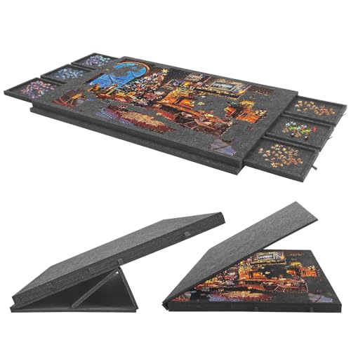 Faltbares Puzzletisch mit 6 Schubladen, Leichter tragbarer Puzzleplatte mit Abdeckmatte, Kippbares Puzzle Board mit 2-in-1-Ständer von Puzzles für Erwachsene und Kinder, für bis zu 1500 Teile Faltbares Puzzletisch mit 6 Schubladen, Leichter tragbarer Puzzleplatte mit Abdeckmatte, Kippbares Puzzle Board mit 2-in-1-Ständer von Puzzles für Erwachsene und Kinder, für bis zu 1500 Teile von Lischwert