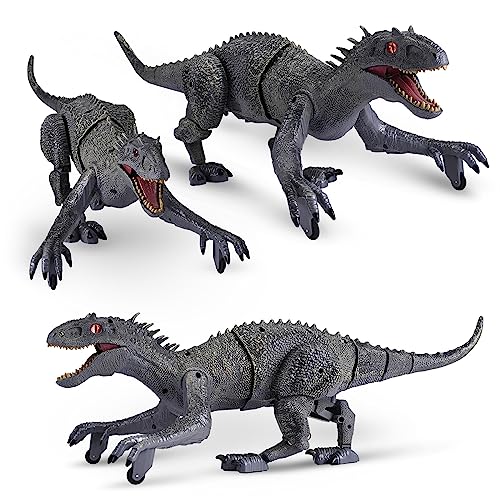 Lischwert Dinosaurier Spielzeug, Fernbedienung Dino Ferngesteuertes Velociraptor für Kinder, Realistische Gehbewegungen LED Leuchten Dinosaurier Gehen und Brüllen Realistische von Lischwert