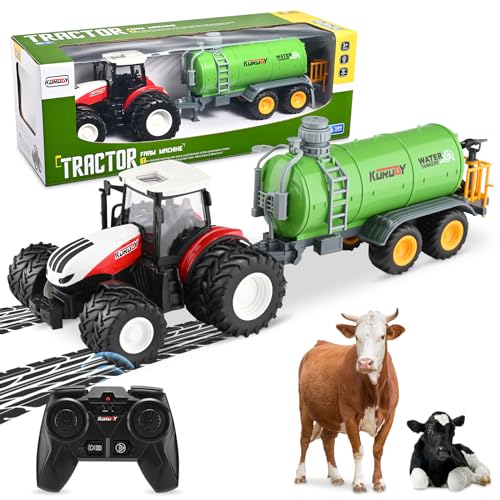 Lischwert Ferngesteuertes Traktorspielzeug,RC Traktorset für Kinder, Autokopf aus Metall/8 Räder/Licht,Spielzeug für Kleinkinder auf dem Bauernhof von Lischwert