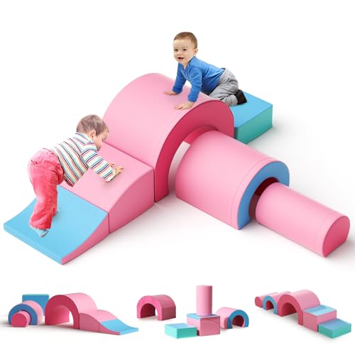 Lischwert Kinder Schaumstoff bausteine 6 Grossbausteine Schaumstoffbausteine Bauklötze Riesenbausteine Schloss-Set, Mehrfarbig (C-Rosa blau) von Lischwert