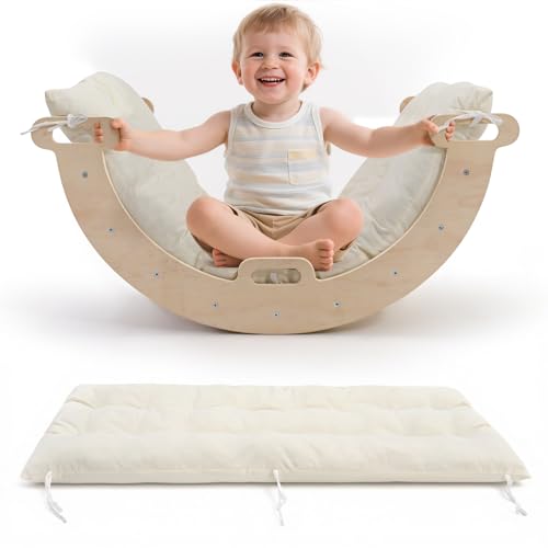 Lischwert Kinderkissen 113×41 cm – Weiches PP-Baumwoll-Polster, doppelseitig & maschinenwaschbar – Krabbeldecke, Spielmatte, Kletterbogen-Kissen & Sitzauflage(Beige) von Lischwert
