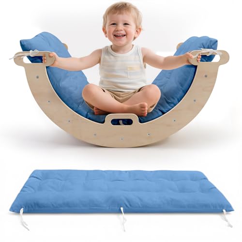 Lischwert Vielseitiges Kinderkissen 113×41 cm – Weiches PP-Baumwoll-Polster, doppelseitig, maschinenwaschbar – Ideal als Spielmatte, Krabbeldecke, Kletterbogen-Kissen oder Sitzauflage (Blau) von Lischwert