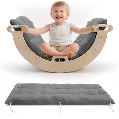 Lischwert Kinderkissen 113×41 cm – Weiches PP-Baumwoll-Polster, doppelseitig & maschinenwaschbar – Krabbeldecke, Spielmatte, Kletterbogen-Kissen & Sitzauflage (Grau) von Lischwert