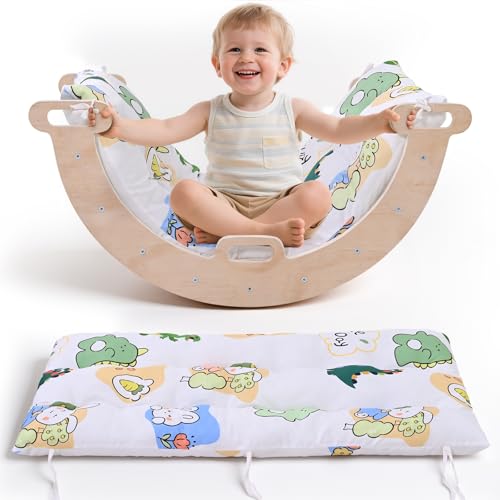Lischwert Kinderkissen 113×41 cm – Weiches PP-Baumwoll-Polster, doppelseitig & maschinenwaschbar – Krabbeldecke, Spielmatte, Kletterbogen-Kissen & Sitzauflage (Weiß – Dinosauriermuster) von Lischwert
