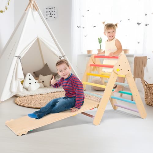 Lischwert Klettergerüst Indoor, 3-in-1 Montessori kletterdreieck mit Rutsche, Kletterbogen, Stabilem Bunter Baby-Klettergerüst und Kletterdreieck für Kinder von 1-6 Jahren (Multicolor-3IN1) von Lischwert