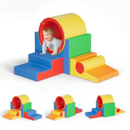 Lischwert Schamstoff Bausteine Kinder, Softbausteine, Riesenbausteine aus Schaumstoff, Indoor-Hindernisparcours aus Schaumstoff für Kleinkinder Kinder Montessori Spielzeug (Farbe-Tunnel-Stil) von Lischwert