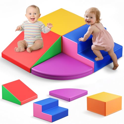 Lischwert Schaumstoff Bausteine Kinder Softbausteine Klettern Riesenbausteine Motorik Großbausteine Kinder Montessori Spielzeug Indoor-Spaß, Baby Soft Playset (JM-PU-Farbe-01) von Lischwert