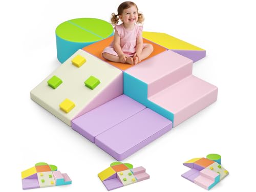Lischwert Schaumstoff Bausteine Kinder Softbausteine Klettern Riesenbausteine Motorik Großbausteine Kinder Montessori Spielzeug für Indoor-Spaß, Baby Soft Playset (JM-HXT11-Macarons) von Lischwert