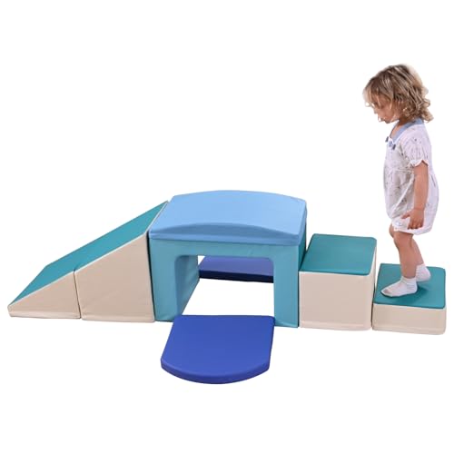 Lischwert Schaumstoff-Kletterblöcke für Kinder, 6 STK.Schaumstoff Bausteine XXL, Baby Montessori Spielzeug, Großbausteine Mehrfarbig, für Kinder im Vorschulalter (JM321-blau) von Lischwert