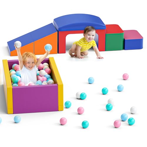 Schaumstoff Bausteine Kinder Softbausteine Klettern Riesenbausteine Motorik Großbausteine Kinder Montessori Spielzeug, Waschbare Hülle für Indoor-Spaß, Baby Soft Playset (JM-Bällebad-Farbe) von Lischwert