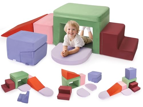 Schaumstoff Bausteine Kinder Softbausteine Klettern Riesenbausteine Motorik Großbausteine Kinder Montessori Spielzeug, Waschbare Hülle für Indoor-Spaß, Baby Soft Playset (JM-HXT22-Farbe) von Lischwert