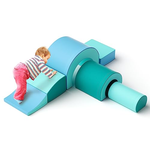 Schaumstoff Bausteine Kinder Softbausteine Klettern Riesenbausteine Motorik Großbausteine Kinder Montessori Spielzeug, Waschbare Hülle für Indoor-Spaß, Baby Soft Playset (JM311-Blau) von Lischwert