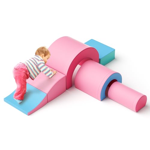 Schaumstoff Bausteine Kinder Softbausteine Klettern Riesenbausteine Motorik Großbausteine Kinder Montessori Spielzeug, Waschbare Hülle für Indoor-Spaß, Baby Soft Playset (JM312-Hellblau) von Lischwert