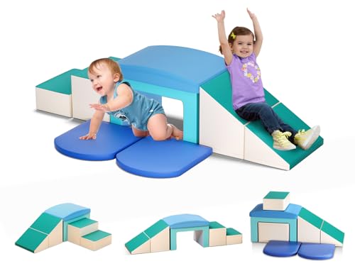 Schaumstoff Bausteine Kinder Softbausteine Klettern Riesenbausteine Motorik Großbausteine Kinder Montessori Spielzeug, Waschbare Hülle für Indoor-Spaß, Baby Soft Playset (JM321-Blau) von Lischwert