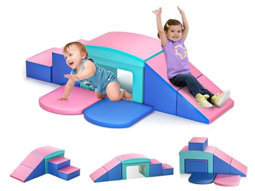Schaumstoff Bausteine Kinder Softbausteine Klettern Riesenbausteine Motorik Großbausteine Kinder Montessori Spielzeug, Waschbare Hülle für Indoor-Spaß, Baby Soft Playset (JM322-Hellblau) von Lischwert