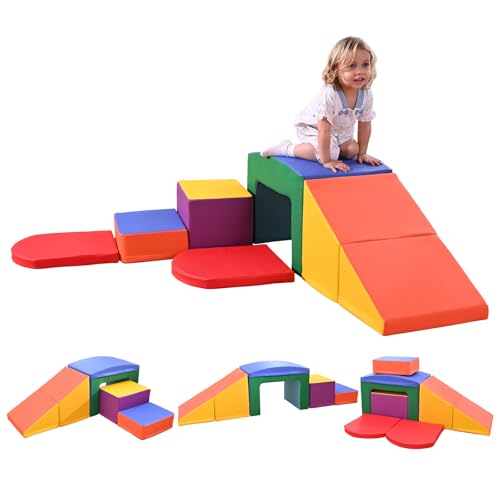 Schaumstoff-Kletterblöcke für Kinder, 6 STK.Schaumstoff Bausteine XXL, Kinder Montessori Spielzeug, Großbausteine Mehrfarbig, für Kinder im Vorschulalter (JM321-Bunt) von Lischwert