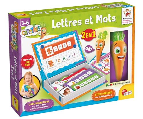 Lisciani – Carotina – Buchstaben und Wörter 2-in-1 – Lernspiel für Kinder ab 3 Jahren – Lernen der Buchstaben – interaktives Magnetspiel mit sprechendem Stift – Vorschule – Elektronisches Spiel von Lisciani Giochi