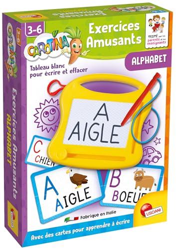 Lisciani – Carotina – Lustige Übungen – Alphabet – Spiel zum Lernen des Alphabets für Kinder ab 3 Jahren – abwischbarer Schiefer mit Karteikarten – Lernspiel – Box mit Vorschrift – Geschenkidee für Lisciani – Carotina – Lustige Übungen – Alphabet – Spiel zum Lernen des Alphabets für Kinder ab 3 Jahren – abwischbarer Schiefer mit Karteikarten – Lernspiel – Box mit Vorschrift – Geschenkidee für von Lisciani Giochi