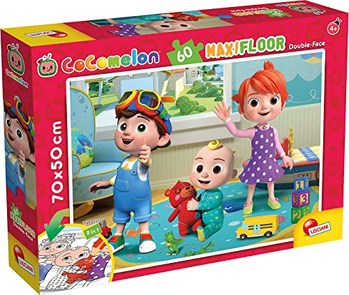 LISCIANI – COCOMELON – Maxi-Puzzle 70 x 50 cm mit 60 Teilen – 2-in-1-Puzzle – doppelseitig mit Malrücken – für Kinder ab 3 Jahren – Marker zum Ausmalen im Lieferumfang enthalten von Liscianigiochi