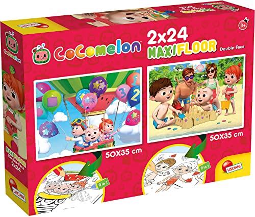 LISCIANI – COCOMELON – Maxi-Puzzle – 2 x 24 Teile – 2-in-1-Puzzle – doppelseitig mit Malrücken – für Kinder ab 3 Jahren – Marker zum Ausmalen im Lieferumfang enthalten – hergestellt in Italien von Liscianigiochi