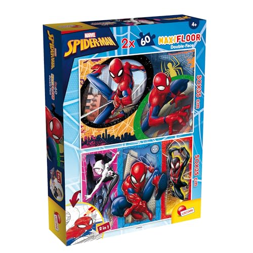 Lisciani - Puzzle Marvel Spider Man MaxiFloor DF - Doppelseitiges Puzzle für Kinder ab 4 Jahren - 2 x 60 Teile - Format 50x35 cm - Rückseitige Bemalung - Kreative Aktivität - Geburtstagsgeschenkidee von Lisciani Giochi
