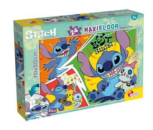 Lisciani - Puzzle Disney - LILO & Stitch MaxiFloor - 24-teiliges doppelseitiges Puzzle für Kinder ab 3 Jahren - Rückseite zum Ausmalen - Format 70x50 - Kreative Aktivität - Geburtstagsgeschenkidee von Lisciani Giochi